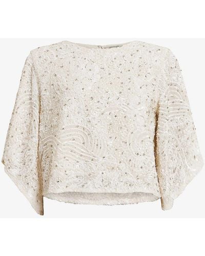 AllSaints Ivy Sequin-embroidery Relaxed-fit Woven Top - White