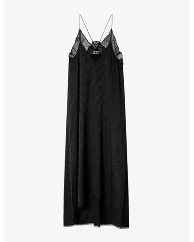 Zadig & Voltaire Risty Lace-trim Silk Midi Dress - Black