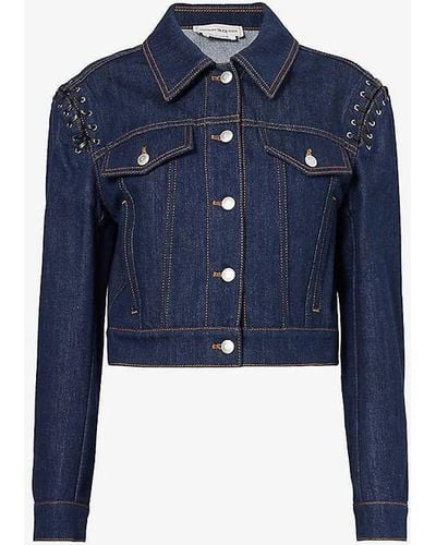 Alexander McQueen Stitched-shoulder Cropped Denim Jacket - Blue
