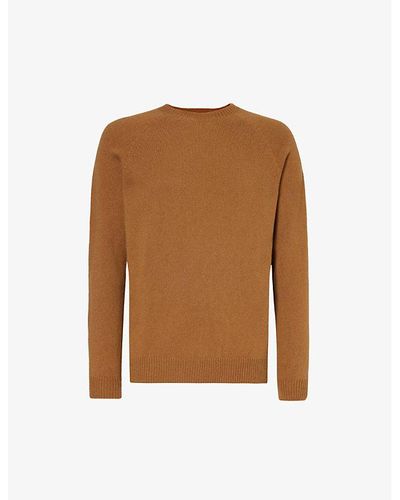 Sunspel Crewneck Ribbed-trim Wool Sweater - Brown