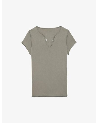 Zadig & Voltaire Tunisien Rhinestone And Brand-print Cotton T-shirt - Gray