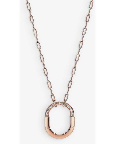 Tiffany & Co. Tiffany Lock 18ct Rose-gold And 0.33ct Round-brilliant Diamond Pendant Necklace - Metallic