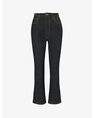 Alaïa Cropped Straight-leg High-rise Cotton-blend Jeans - Black