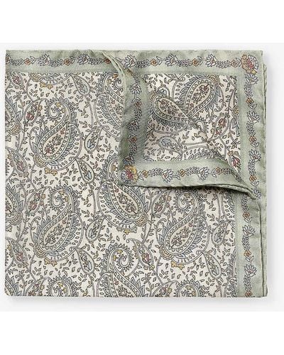 Eton Paisley-print Silk Pocket Square - Grey