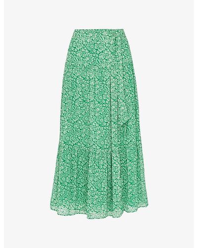 Whistles Indo Floral-print Woven Midi Skirt - Green