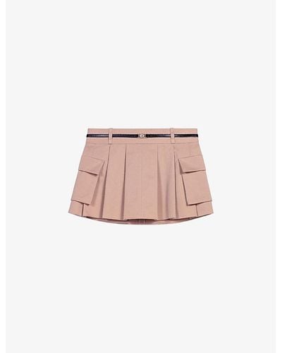 Maje Buckle-embellished Mid-rise Pleated Cotton Mini Skirt - Pink