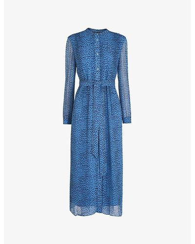 Whistles Animal-print Belted Crepe Midi Dress - Blue