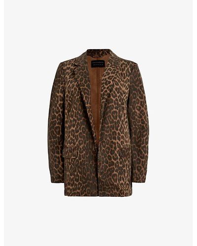 AllSaints Aleida Leopard-print Woven Blazer - Brown