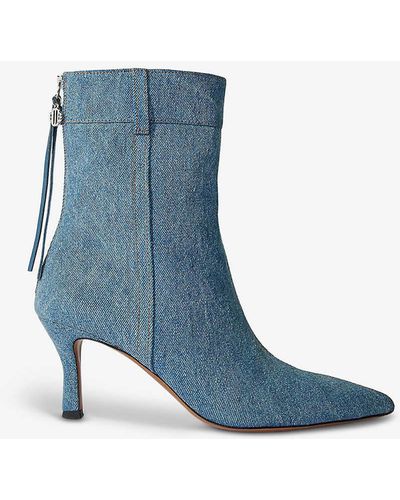 Maje Pointed-toe Zip-up Denim Heeled Boots - Blue