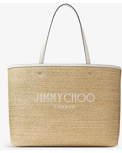Jimmy Choo Marli Logo-embroidered Raffia Tote Bag - Natural