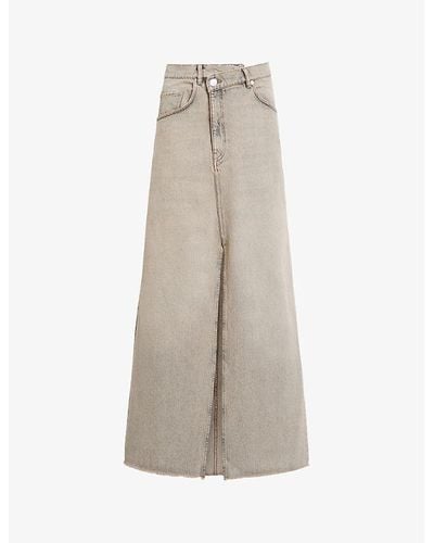 AllSaints Noir Crossover-waist High-rise Denim Maxi Skirt - Natural