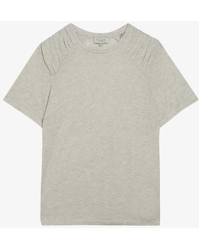 Ted Baker Dawnaaa Gathered-shoulder Relaxed-fit Woven T-shirt - Grey