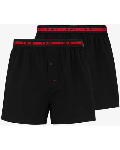 HUGO Pack Of Two Logo-waistband Regular-rise Cotton Boxer - Black