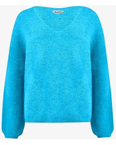 Ro&zo V-neck Slouchy Knitted Jumper - Blue