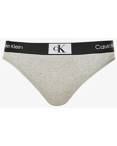 Calvin Klein 1996 Branded-waistband Stretch-cotton Blend Thong - White