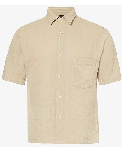 Oscar Jacobson Short-sleeve Crepe Cotton Shirt - Natural