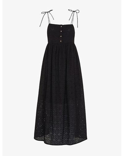 Whistles Mabel Broderie Anglaise Organic Cotton Midi Dress - Black