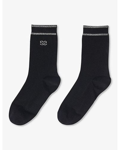 Sandro Double S Rhinestone-embellished Stretch Cotton-blend Socks - Black