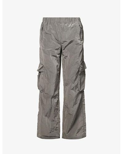 Rains Metallic toggle-hem Relaxed-fit Wide-leg Shell Cargo Pants - Gray