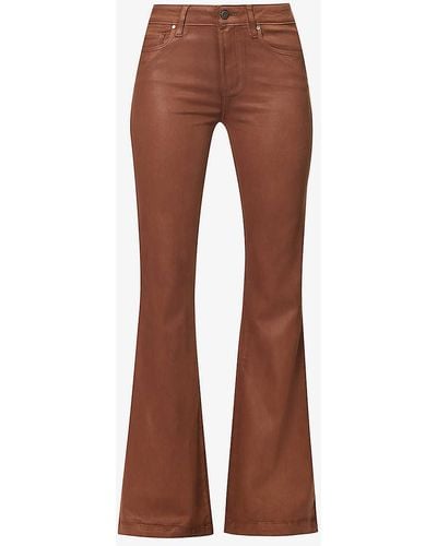 PAIGE Genevieve Coated Flared-leg Stretch-denim Jeans - Brown