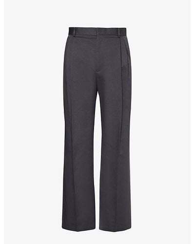 Loewe Pleated Straight-leg Cotton-twill Pants - Gray