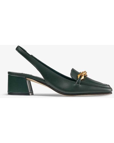 Jimmy Choo Diamond Tilda Chain-embellished Leather Heeled Loafers - Green