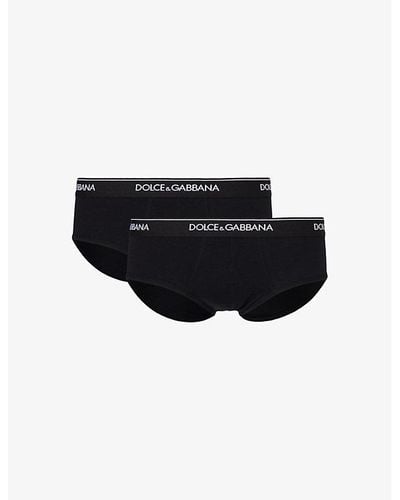 Dolce & Gabbana Logo-waistband Pack Of Two Stretch-cotton Briefs - Black
