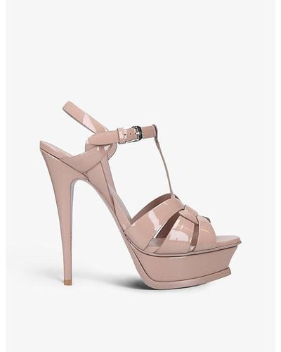 Saint Laurent Tribute 105 Patent-leather Platform Sandals - Pink