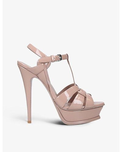 Saint Laurent Tribute 105 Patent-leather Platform Sandals - Pink