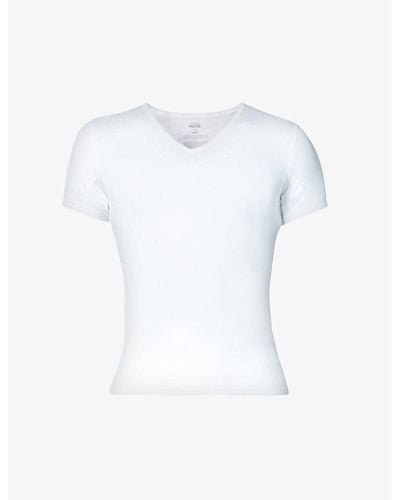 Spanx Sculpt V-neck Stretch-cotton T-shirt - White