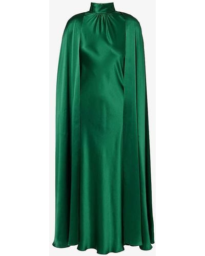 Rodarte High-neck Shoulder-pad Silk Maxi Dress - Green