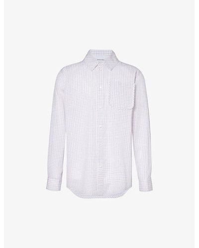 Bottega Veneta Checked Pleated-cuff Relaxed-fit Cotton And Silk-blend Shirt - White