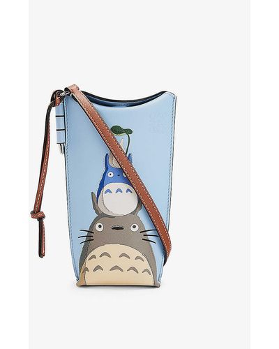 Loewe X My Neighbor Totoro Gate Pocket Graphic-print Leather Shoulder Bag - Blue