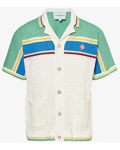 Casablancabrand Spread-collar Stretch-cotton Knitted Shirt - Blue