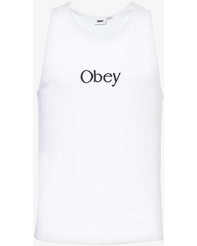 Obey Rosemont Embroidered Stretch-cotton Top - White