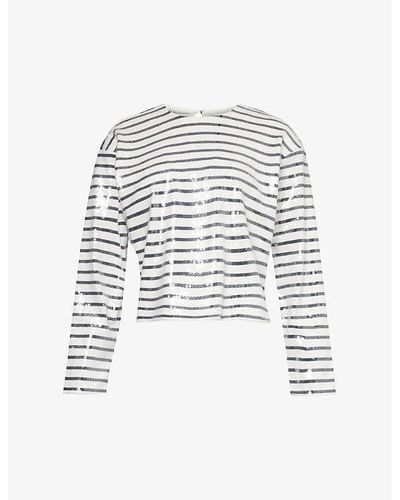 FRAME Striped Sequin Organic-cotton T-shirt - White