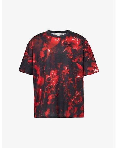 Alexander McQueen Logo-embroidered Floral-print Cotton-jersey T-shirt X