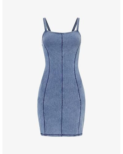 Daily Paper Nalia Ribbed Slim-fit Stretch-cotton Mini Dress - Blue