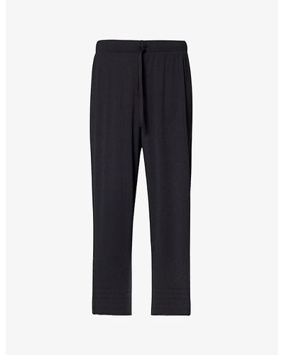 Pleats Please Issey Miyake Pleated Wide-leg Mid-rise Knitted Pants - Blue