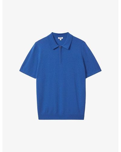 Reiss Maxwell Zip-neck Slim-fit Knitted Polo Shirt - Blue