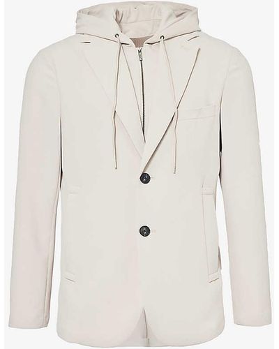 Emporio Armani Hooded Single-breasted Stretch-woven Jacket - White
