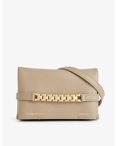 Victoria Beckham Chain-embellished Mini Leather Pouch - Natural