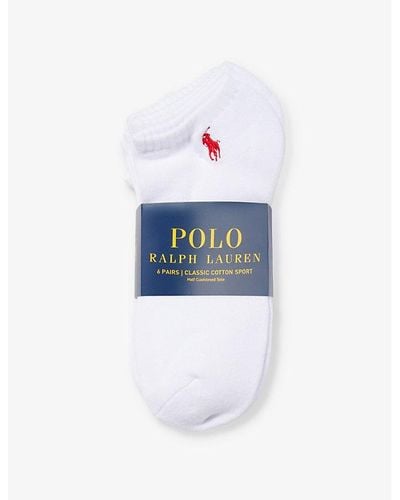 Polo Ralph Lauren Logo-embroidered Low-cut Pack Of 6 Stretch-cotton Blend Socks - Blue