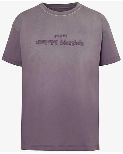 Maison Margiela Brand-embroidered Faded-wash Cotton-jersey T-shirt - Purple