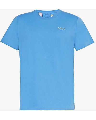 Polo Ralph Lauren Logo-text Print Regular-fit Cotton-jersey T-shirt - Blue