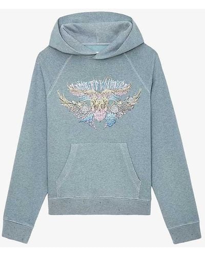 Zadig & Voltaire Georgy Graphic-print Relaxed-fit Cotton Hoody - Blue