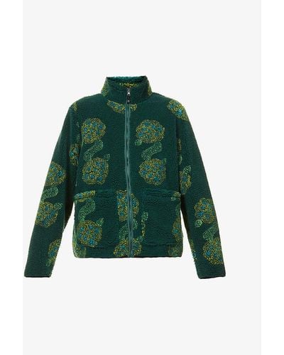 Stussy Sherpa Graphic-pattern Fleece Jacket - Green
