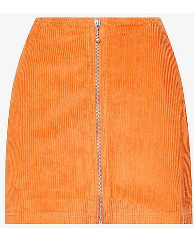 Obey Greta Corduroy-texture Regular-fit Cotton Mini Skirt - Orange