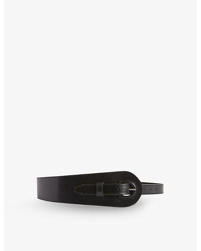 Claudie Pierlot Curved Wide Leather Buckle Belt - Black