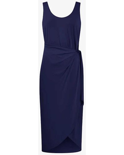 Ro&zo Tie-waist Scoop-neck Jersey Midi Dress - Blue